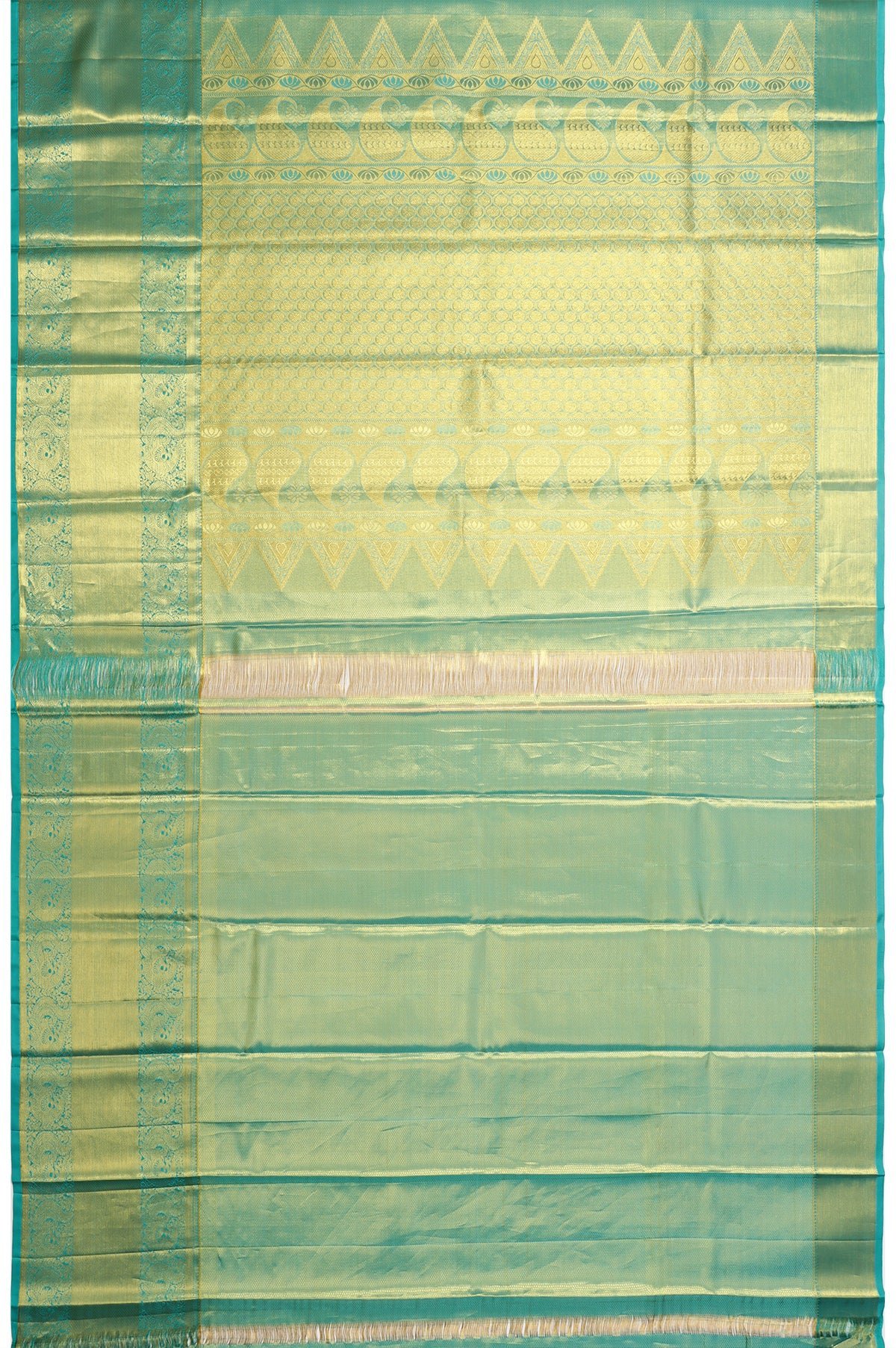 Gold Kanchipuram Silk Saree with Floral Design and Sea Green Border - Image 5