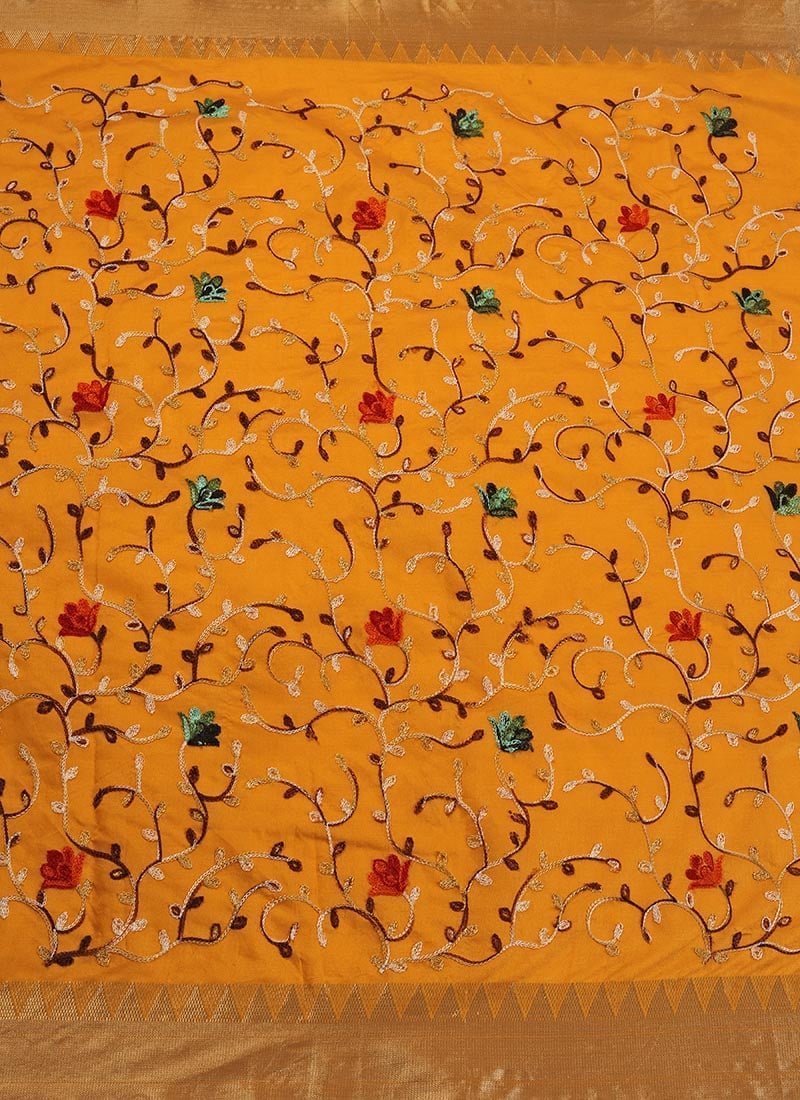 Assam Cotton Silk Thread Embroidered Work Temple Contrast Border Saree Festive Wear - Image 6
