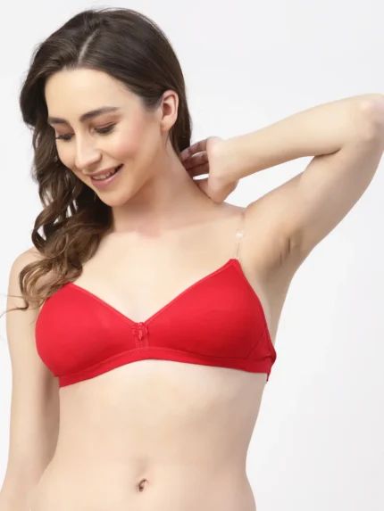 Red Convertible Straps T-Shirt Bra Non Padded & Non-Wired Medium Coverage