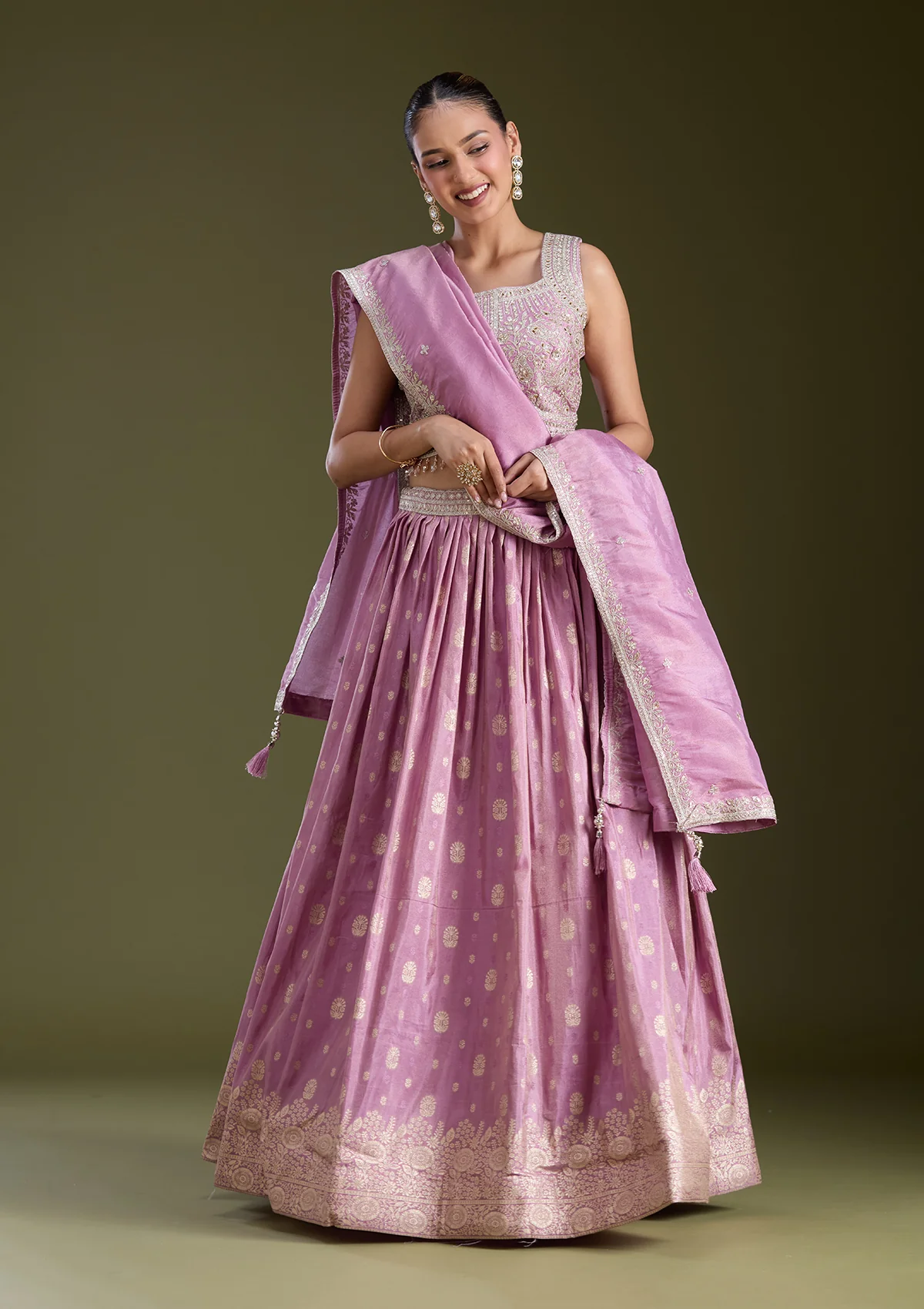 Sequins Banarasi Readymade Lehenga - Image 3