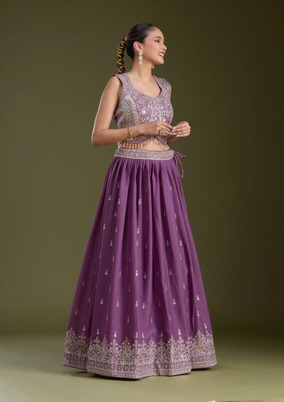 Zariwork (Silver) Soft Raw Silk Readymade Lehenga - Image 6