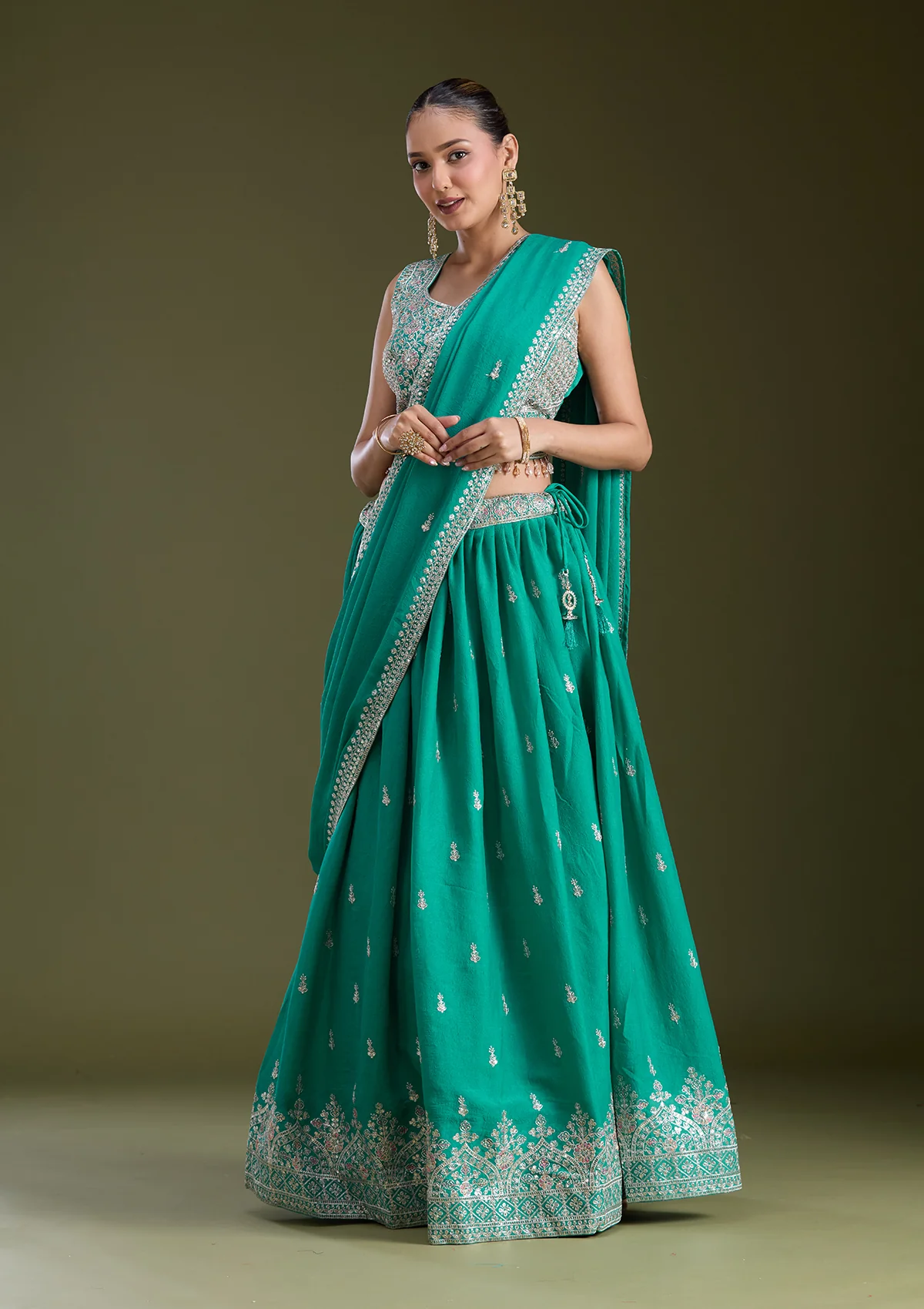 Zariwork (Silver) Soft Raw Silk Readymade Lehenga - Image 20