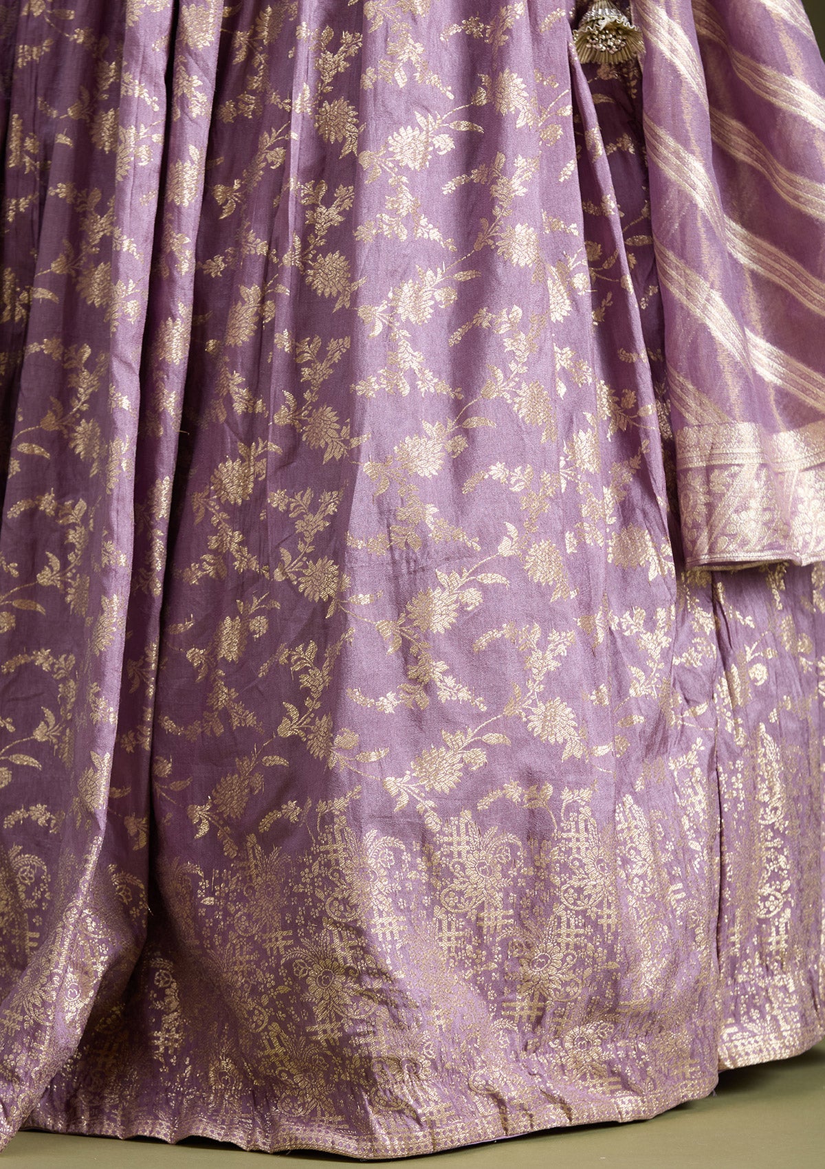 Dark Lavender Sequins Soft Raw Silk Readymade Lehenga - Image 9