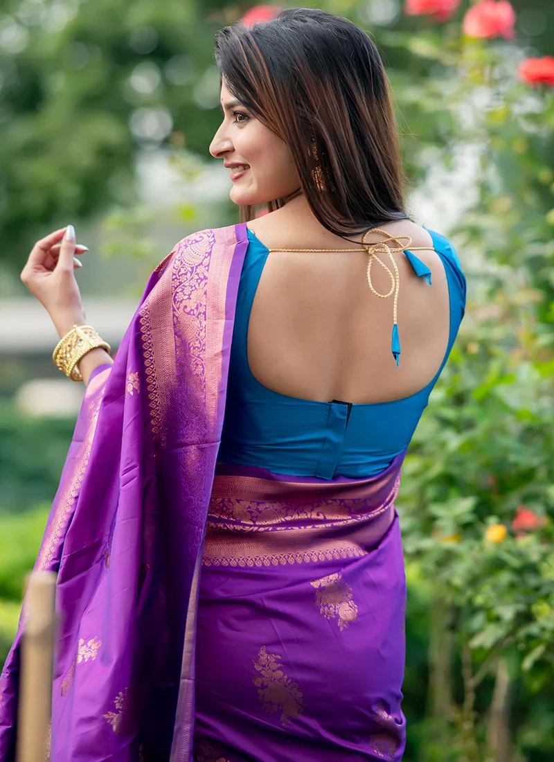 Beautifull Jacquard Zari Work Banarasi Silk Saree Festive Wear - Image 2