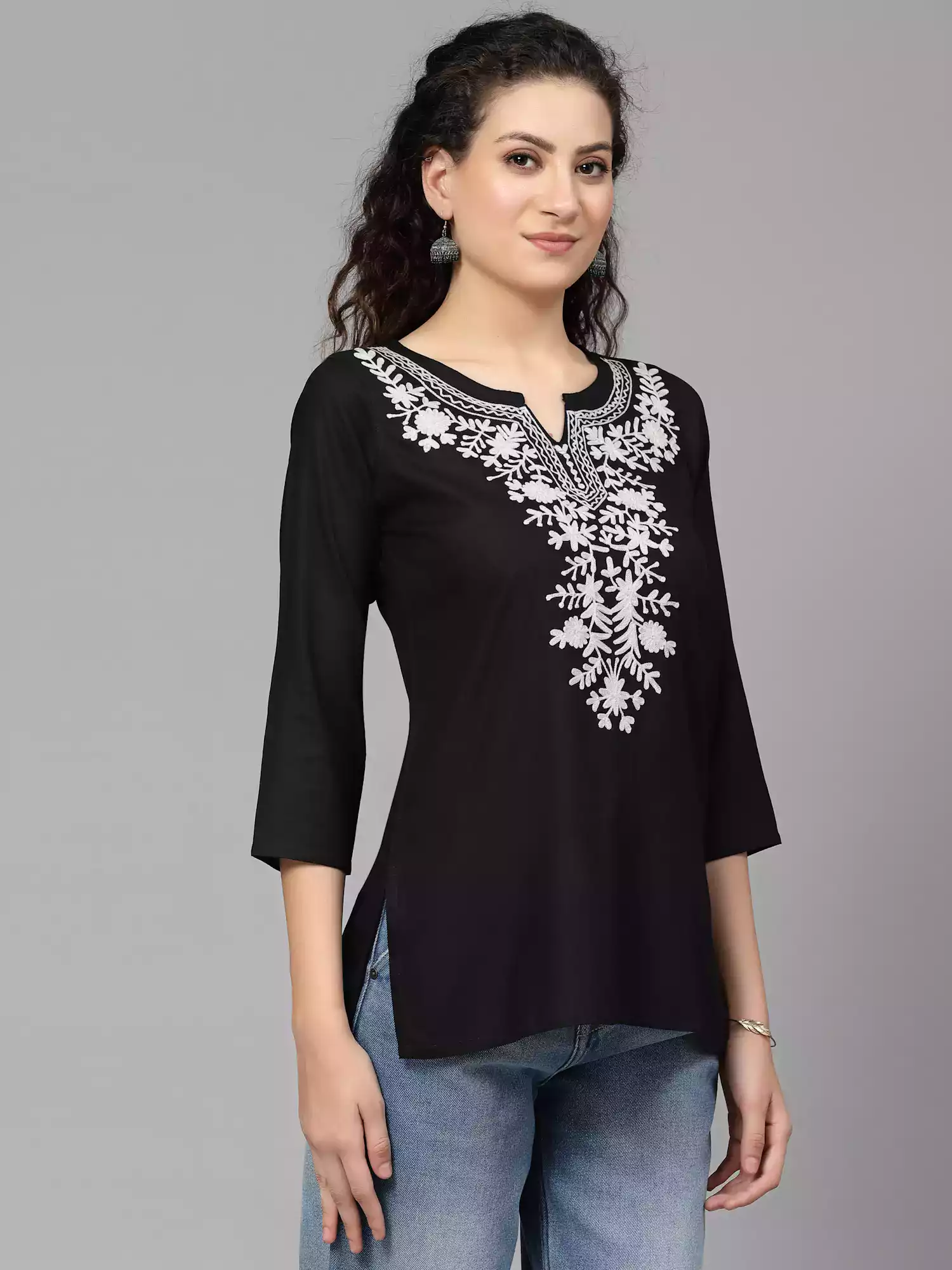 Black Kashmiri Embroidered Short Kurti - Image 7