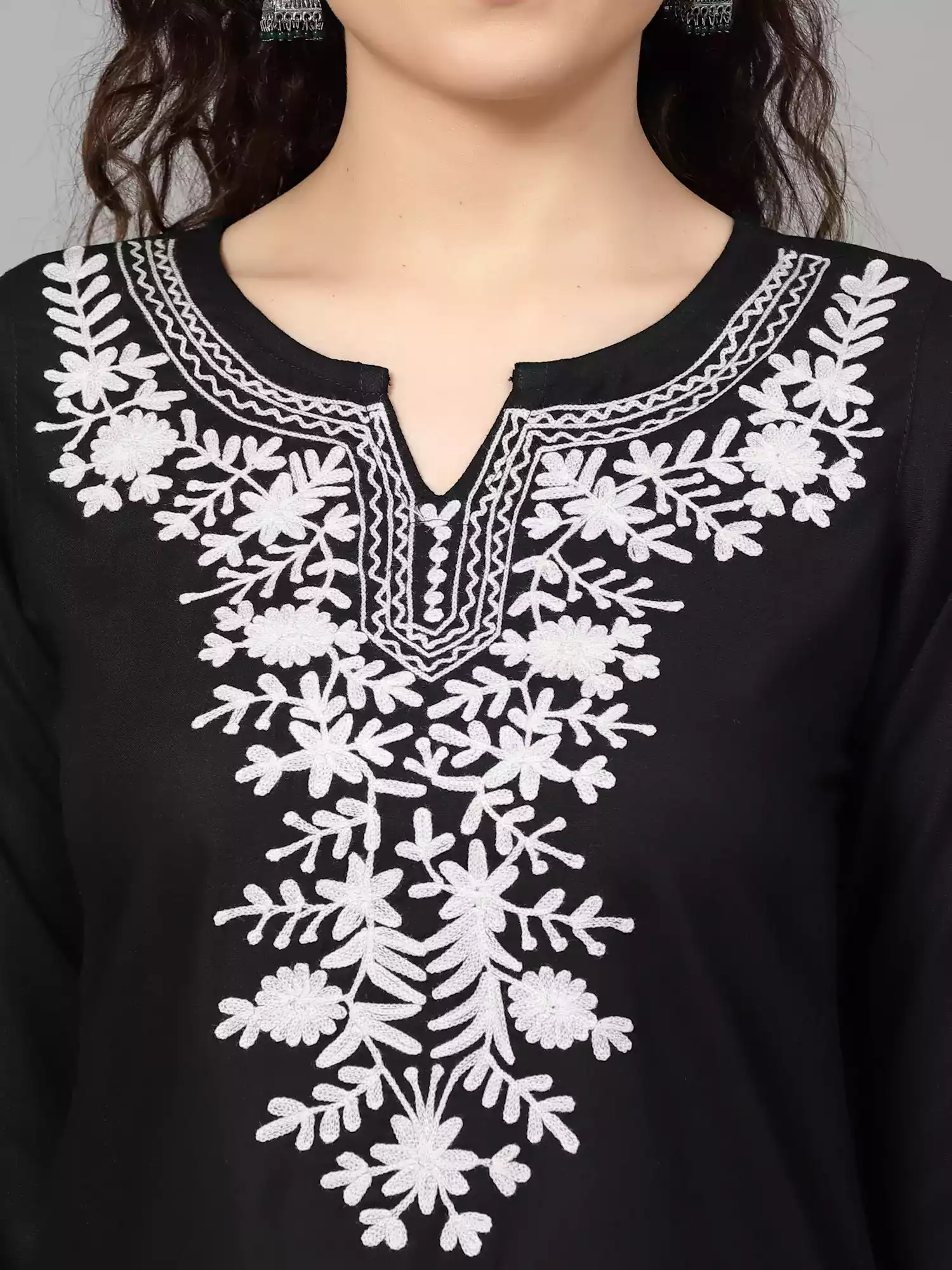 Black Kashmiri Embroidered Short Kurti - Image 2