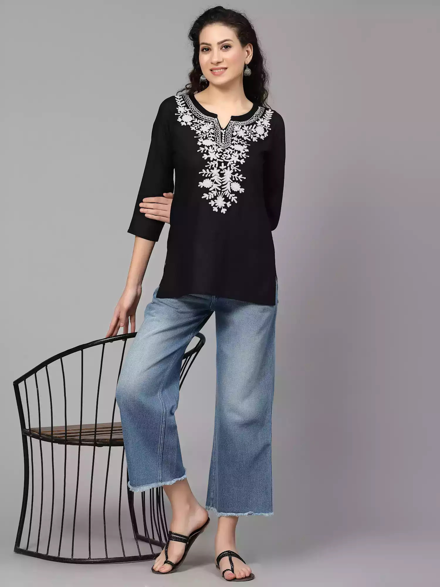 Black Kashmiri Embroidered Short Kurti - Image 3