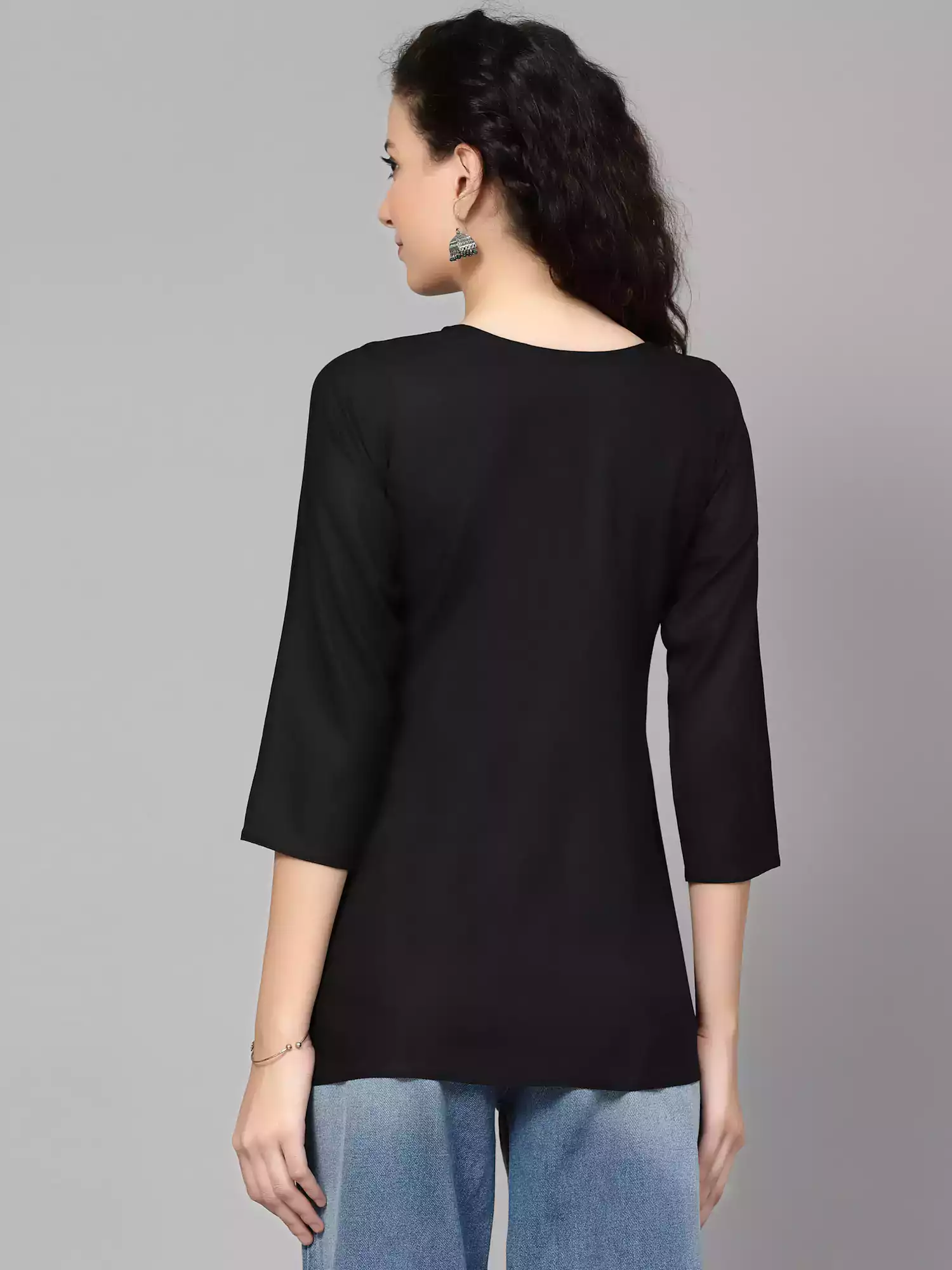 Black Kashmiri Embroidered Short Kurti - Image 5