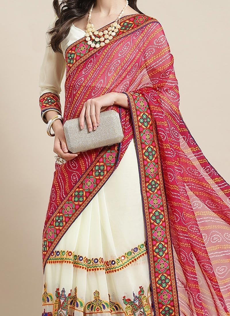 Embroidery Kutch Work Peacock Pattern Saree Festive Wear - Image 3