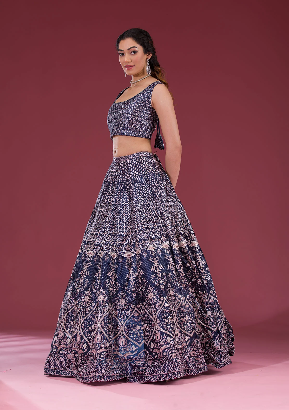 Silver Stonework Raw Silk Readymade Lehenga Set - Image 3