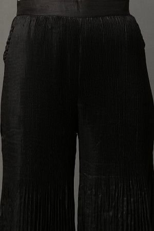 Solid Flared Woven Sharara With Pleats - Image 6