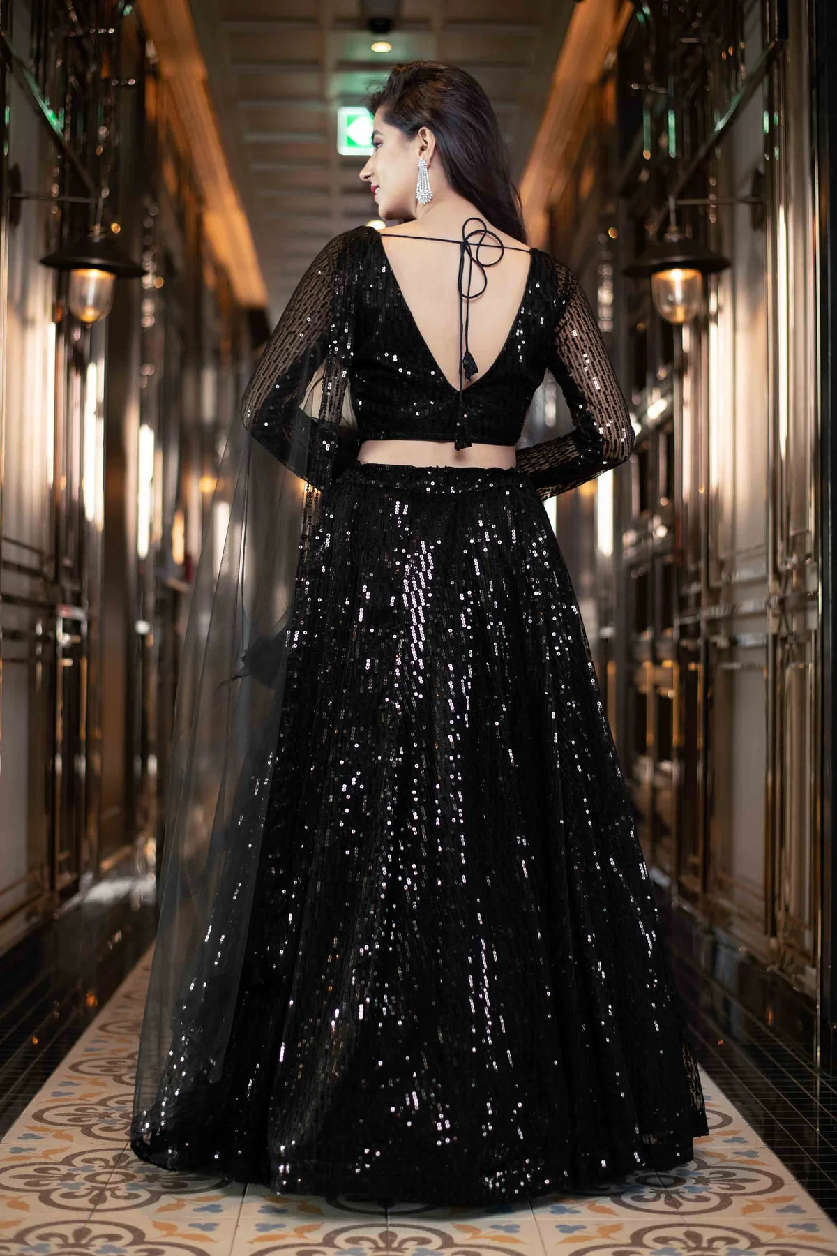 Sequin Work Black Lehenga Choli Set - Image 5
