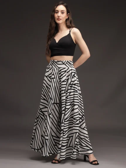 Women Flared White, Black Viscose Rayon Palazzos